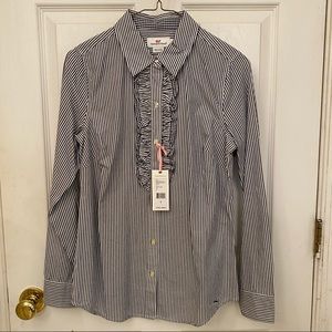 Vineyard Vines Telin Stripe Ruffle Shirt Blouse